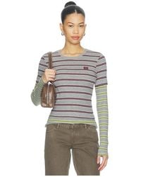 Ganni - Soft Cotton Rib Long Sleeve Double Layer Top - Lyst
