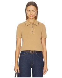 FRAME - The Leather Stitch Polo Top - Lyst