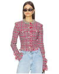 Self-Portrait - Check Frayed Knit Jacket - Lyst