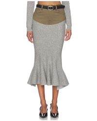 Self-Portrait - Knit Khaki Denim Insert Midi Skirt - Lyst