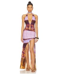Indah - Hazel Printed Mesh Maxi Gown - Lyst