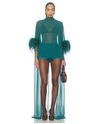 LAPOINTE - Lightweight Georgette High Low Mock Neck Top With Feathers En Color Verde Talla (También En Xs) - Lyst