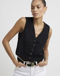 River Island - Black Floral Embroidered Waistcoat - Lyst