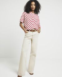 River Island - Red Textured Stripe T-shirt - Lyst