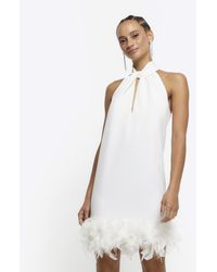 River Island - White Feather Hem Shift Mini Dress - Lyst