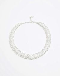 River Island - Silver Pearl Chain Multirow Necklace - Lyst