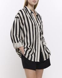 River Island - Stripe Shirt With Linen Blend - Lyst