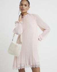 River Island - Pink Plisse Lace Hem Shift Mini Dress - Lyst