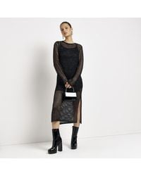 River Island - Black Knit Sequin Midi Dress - Lyst
