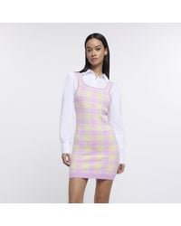River Island - Check Knit Mini Jumper Shirt Dress - Lyst