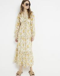 River Island - Yellow Floral Tiered Swing Maxi Dress - Lyst