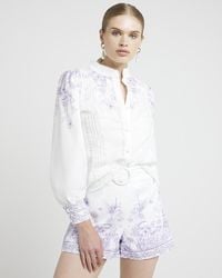 River Island - White Floral Belted Shorts - Lyst