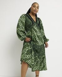 River Island - Plus Green Animal Print Midi Dress - Lyst