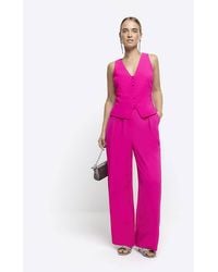 River Island - Pleated Wide Leg Trousers - Lyst