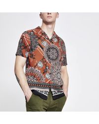 River Island - Rust Moroccan Tile Print Short Sleeve Shirt - Lyst