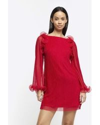 River Island - Red Plisse Frill Shift Mini Dress - Lyst
