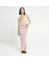 River Island - Red Stripe Knot Front Bandeau Top - Lyst