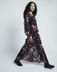 River Island - Chiffon Floral Ruffle Maxi Skirt - Lyst