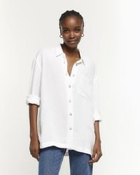River Island - White Oversized Shirt With Linen - Lyst