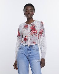 River Island - Cream Patchwork Floral Embroidered Blouse - Lyst