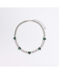 River Island - Green Heart Stone Necklace - Lyst