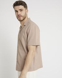 River Island - Beige Regular Fit Seersucker Revere Shirt - Lyst