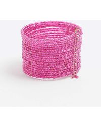 River Island - Pink Beaded Cuff Bracelet - Lyst