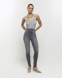 River Island - Grey High Waisted Bum Sculpt Skinny Jeans - Lyst