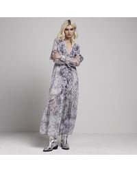 River Island - Grey Floral Frill Belted Swing Maxi Dress - Lyst