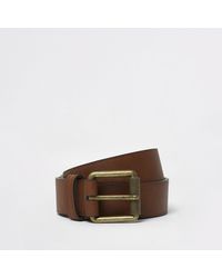 River Island - Brown Square Buckle Jeans Belt - Lyst