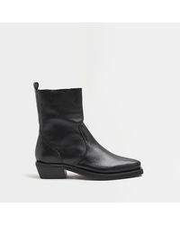 River Island - Leather Western Ankle Boots - Lyst