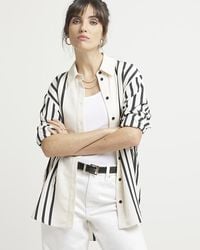River Island - Cream Stripe Oversized Long Sleeve Shirt - Lyst