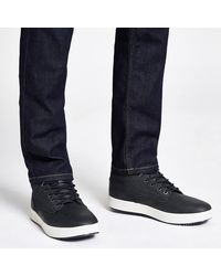 River Island - Faux Leather Denim Mid Top Trainers - Lyst