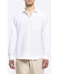 River Island - White Regular Fit Striped Linen Blend Shirt - Lyst