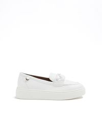 River Island - White Plaited Strap Flatform Loafers - Lyst