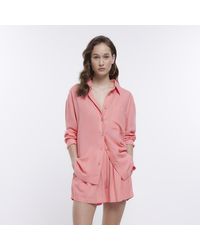 River Island - Pink Oversized Shirt With Linen - Lyst