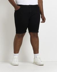 River Island - Big & Tall Skinny Fit Black Denim Shorts - Lyst