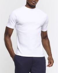 River Island - White Muscle Fit Textured Rib T-shirt - Lyst
