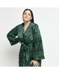 River Island - Plus Green Animal Print Swing Midi Dress - Lyst