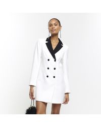 River Island - White Button Up Blazer Mini Dress - Lyst