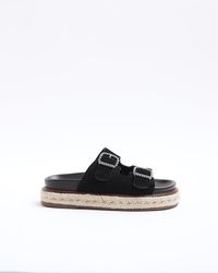 River Island - Black Leather Buckle Sandals - Lyst