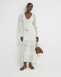 River Island - White Crochet Bodycon Beach Maxi Dress - Lyst