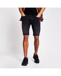 River Island Cut Off Sid Skinny Denim Shorts - Black
