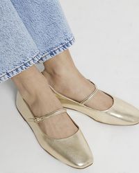 River Island - Gold Mary Jane Ballet Pumps - Lyst