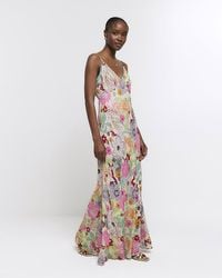 River Island - Pink Floral Slip Maxi Dress - Lyst