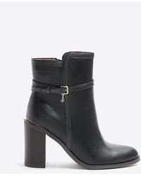 River Island - Black Buckle Heeled Boots - Lyst