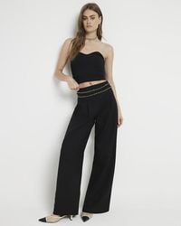 River Island - Black High Waisted Wide Leg Trousers - Lyst