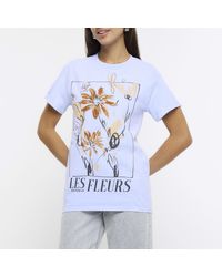 River Island - Purple Floral Graphic T-shirt - Lyst