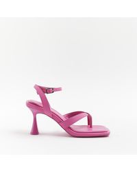 River Island - Pink Strappy Heeled Sandals - Lyst