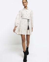 River Island - Beige Stripe Belted Mini Shirt Dress - Lyst